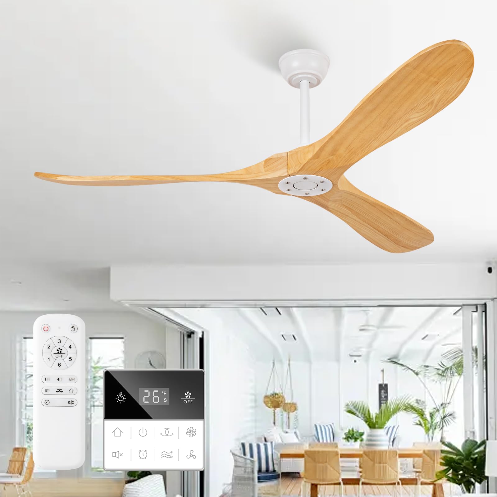 Amazon.com: Benicefun 60 Inch Natural Wood White Ceiling Fan No